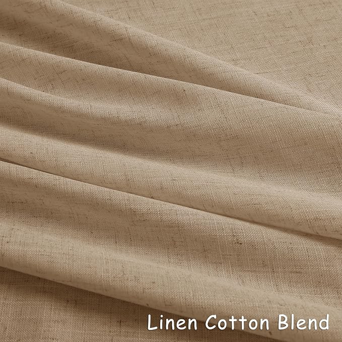 Sand Beige Grommet Linen Curtains 96 Inches Long 2 Panels Set for Living Room Bedroom Sliding Glass Door Light Filtering Drapes 96 Inch Length Neutral Farmhouse Semi Sheer Curtain for Office 52x96