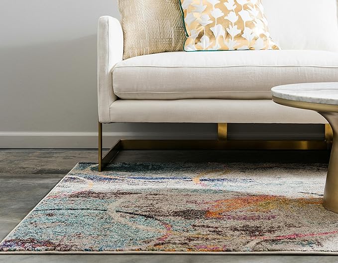 Unique Loom Chromatic Collection Modern Rustic & Vibrant Abstract Area Rug For Any Home Décor (10' 6 x 16' 5 Rectangular, Beige/ Blue)