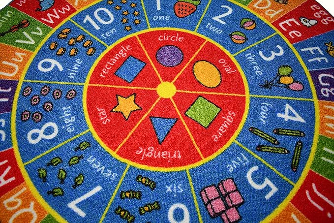 KC Cubs Educational Kids Rug – ABC Alphabet, 123 Numbers & Shapes Learning Mat – Soft Interactive Carpet for Classroom, Playroom & Bedroom 3' 3" Round