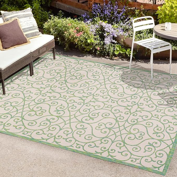 JONATHAN Y Vintage Filigree Indoor Outdoor Area Rug 3X5 Cream/Green, Madrid Textured Weave for Backyard, Patio, Porch, Easy-Cleaning, High Traffic, Pet-Friendly, Non-Shedding (SMB107J-3)