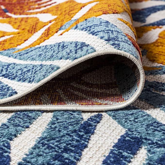 JONATHAN Y Tropics Palm Indoor Outdoor Square Area Rug 6X6 Cream/Orange | Ships Rolled, Durable Flat Weave, Lays Flat for Backyard, Patio, Porch, Easy-Cleaning, High Traffic,Pet-Friendly,Non-Shedding