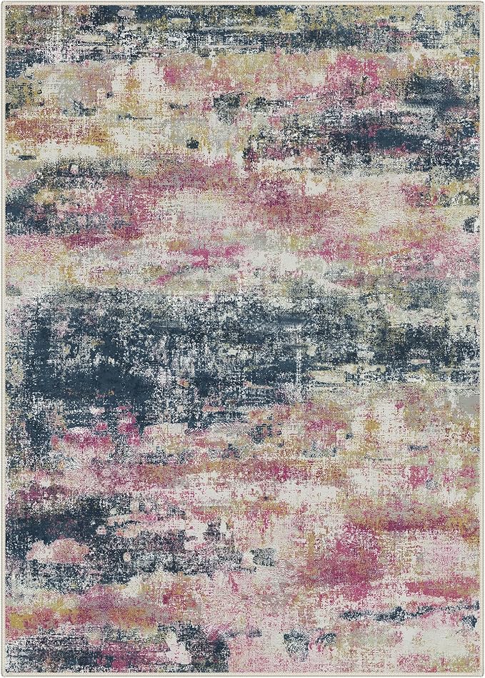 BEIMO Area Rugs 5x7 for Living Room Bedroom, Modern Abstract Machine Washable Rug, Large Soft Low Pile Floor Carpet with Non Slip Backing for Dining Room, Navy/Pink
