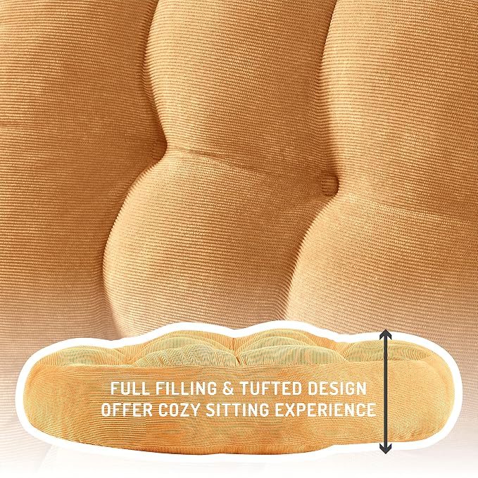 Degrees of Comfort Meditation Floor Pillow, Round Large Pillows Seating for Adults, Tufted Corduroy Cushion for Tatami Living Room, Orange Yellow 22 Inch