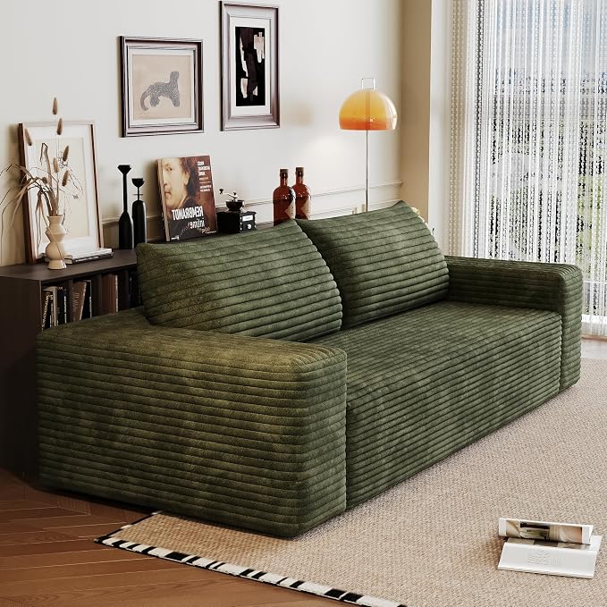 JINGLING 63" Small Couches for Small Spaces, Comfy Boneless Couch in a Box, Love Seat Compressed Sofa for Living Room Bedroom, Apartment Furniture, No Assembly, Corduroy, Green