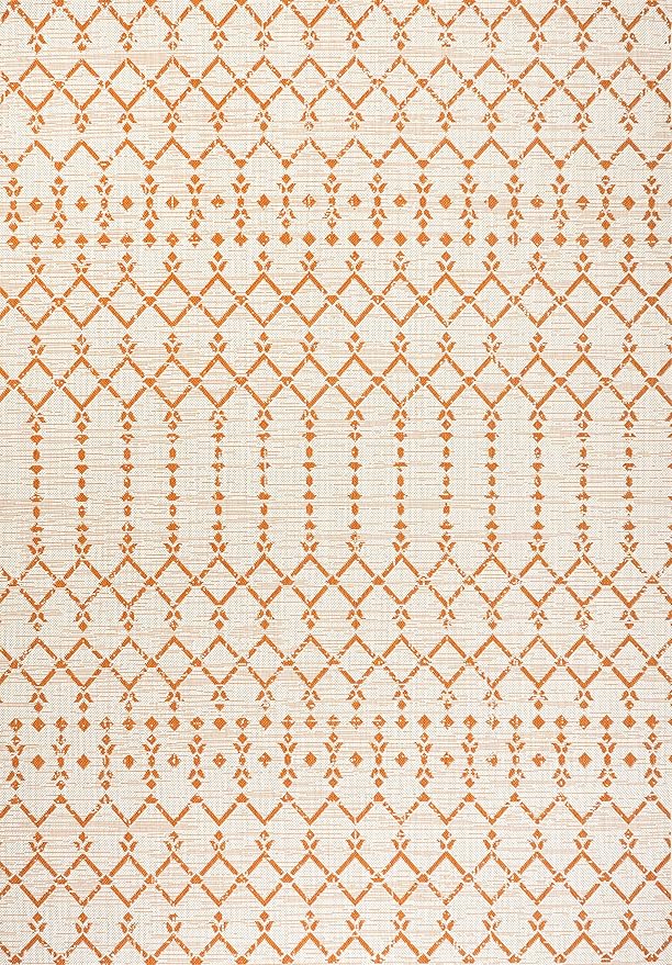JONATHAN Y Moroccan Geometric Indoor Outdoor Area Rug 4X6 Cream/Orange, Ourika Textured Weave for Backyard, Patio, Porch, Easy-Cleaning, High Traffic, Pet-Friendly, Non-Shedding (SMB108O-4)