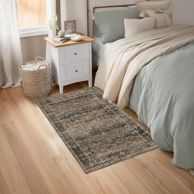 Ruaruarug Washable Area Rug 2x3 for Kitchen Entryway Living Room Bedroom, Ultra Soft Non Slip Stain & Fade Resistant, Pet & Kids Friendly, Suitable for High Traffic Areas Easy to Clean, Camel