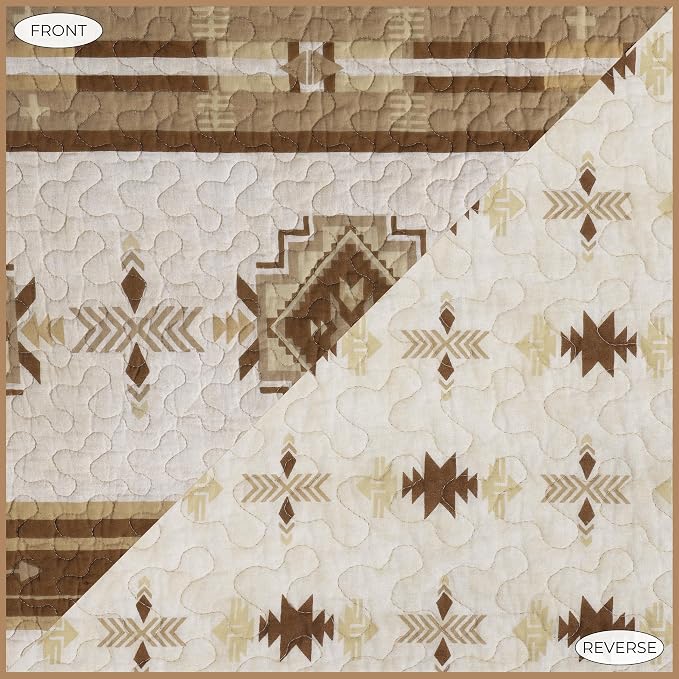 Paseo Road Dakota King Quilt Set, 3 Piece Rustic Western Bedding Set with Pillow Sham, Lightweight Reversible Cotton Quilt with Southwestern Aztec Pattern, Soft Breathable Cozy Boho Bedding