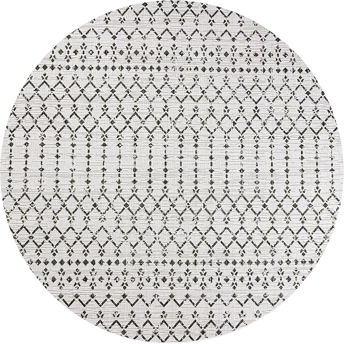 JONATHAN Y Moroccan Geometric Indoor Outdoor Round Area Rug 8 Ft Cream/Black, Ourika Textured Weave for Backyard, Patio, Porch, Easy-Cleaning, High Traffic, Pet-Friendly, Non-Shedding (SMB108I-8R)