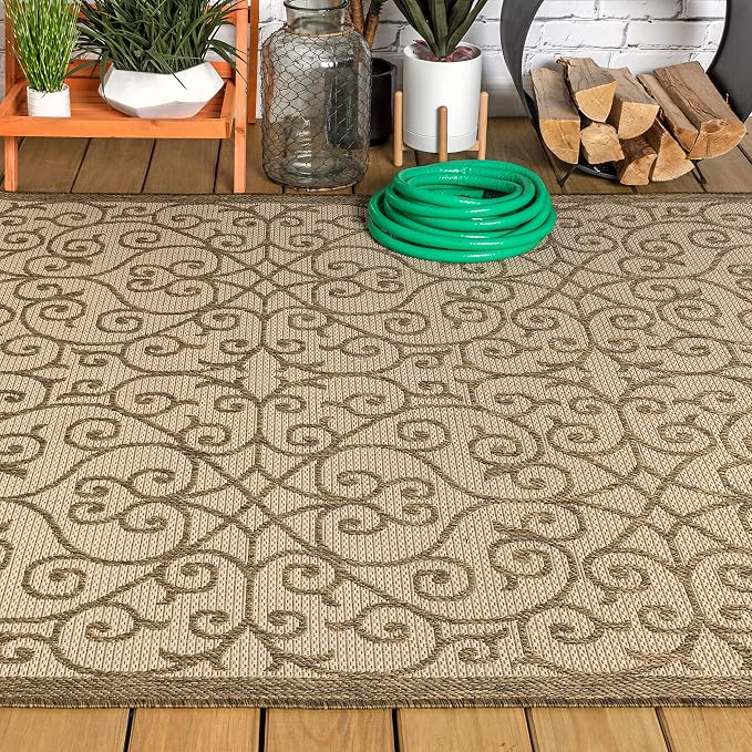 JONATHAN Y Vintage Filigree Indoor Outdoor Area Rug 5X8 Beige/Brown, Madrid Textured Weave for Backyard, Patio, Porch, Easy-Cleaning, High Traffic, Pet-Friendly, Non-Shedding (SMB107B-5)