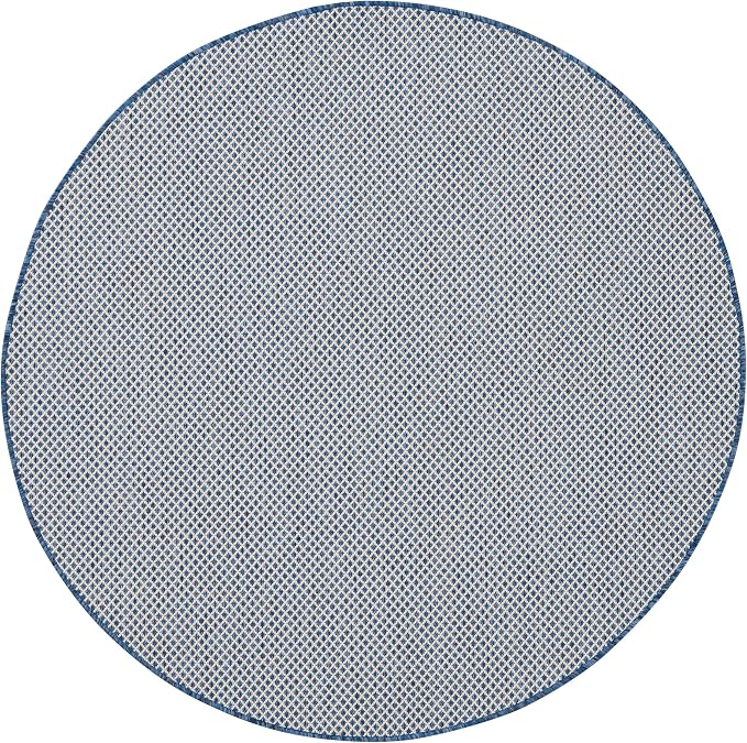 Nourison Home Courtyard Ivory Blue 4' x Round Area Rug - Easy Clean, Non Shedding, Bed Room, Living Room, Dining Room, Kitchen (4' x Round)