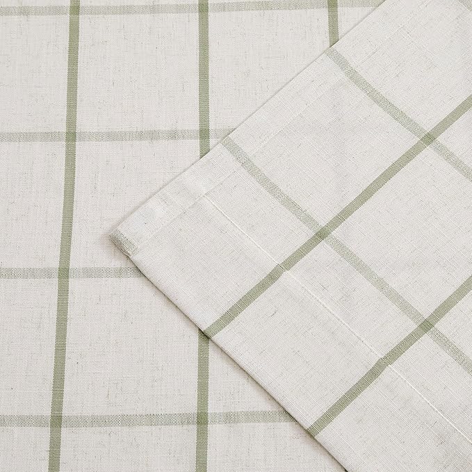 Vision Home Sage Green Plaid Linen Pinch Pleated Tier Curtains 30 inch, Checkered Semi Sheer Kitchen Curtains with Back Tab Hooks, Light Filtering Small Window Panels for Bathroom Laundry, 25"Wx30"Lx2
