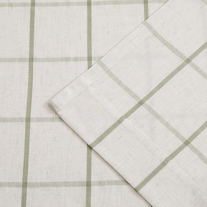 Vision Home Sage Green Plaid Linen Pinch Pleated Semi Sheer Curtains Checkered Light Filtering Window Panels 84 inches Long for Living Room Bedroom Rustic Pleat Drapes with Back Tab Hooks 60" Wx84"Lx2