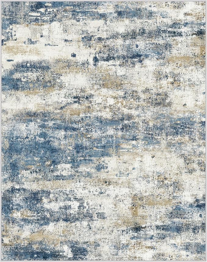 BEIMO Area Rugs 5x8 for Living Room Bedroom, Modern Abstract Machine Washable Rug, Large Soft Low Pile Floor Carpet with Non Slip Backing for Dining Room, Navy Blue Beige