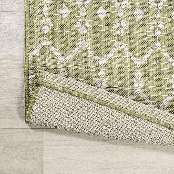 JONATHAN Y Moroccan Geometric Indoor Outdoor Area Rug 8X10 Light Green/Cream, Ourika Textured Weave for Backyard, Patio, Porch, Easy-Cleaning, High Traffic, Pet-Friendly, Non-Shedding (SMB108N-8)