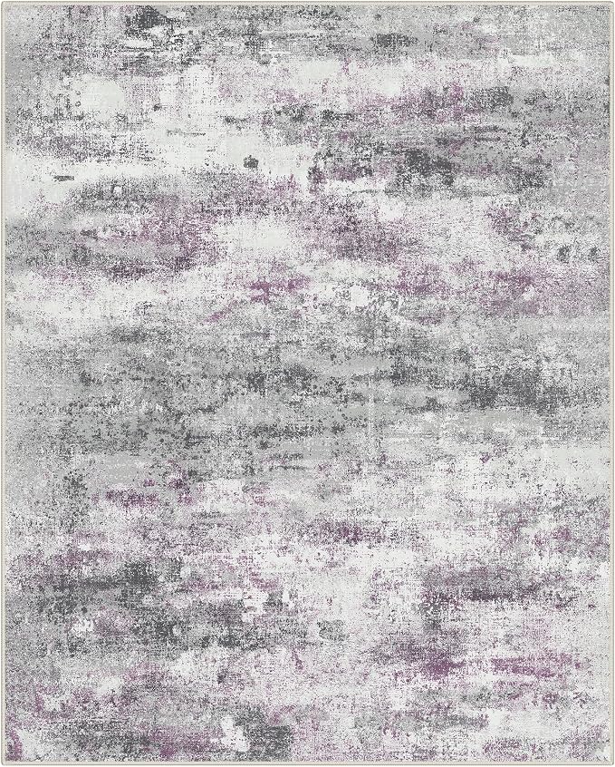 BEIMO Area Rugs 8x10 for Living Room Bedroom, Modern Abstract Machine Washable Rug, Large Soft Low Pile Floor Carpet with Non Slip Backing for Dining Room, Grey/Purple