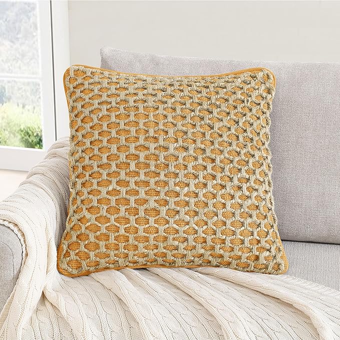 Boho Living 18x18 Mustard Yellow Throw Pillow Covers with Pillow Insert Included, Pack of 1
