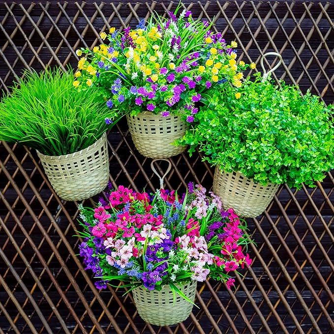 AXYLEX Fake Plants Flowers Outdoor Artificial Shrubs - 16 Bundles UV Resistant No Fade Faux Plastic Greenery Home Garden Porch Patio Decoration Office Indoor (Green)