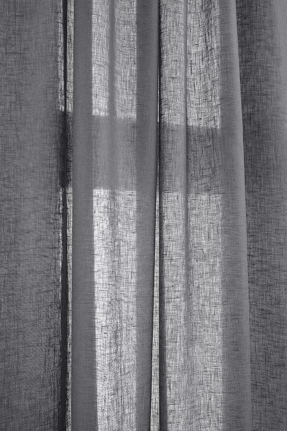 Solino Home Charcoal Linen Sheer Curtain 120 Inches Long - 100% Pure Linen European Flax Window Treatment Panel 52 x 120 Inch - Light Filtering Rod Pocket Curtain for Living Room, Bedroom - 1 Panel
