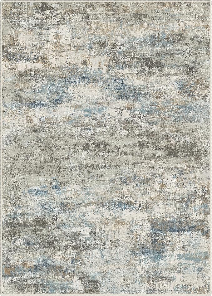 BEIMO Area Rugs 5x7 for Living Room Bedroom, Modern Abstract Machine Washable Rug, Large Soft Low Pile Floor Carpet with Non Slip Backing for Dining Room, Blue/Taupe