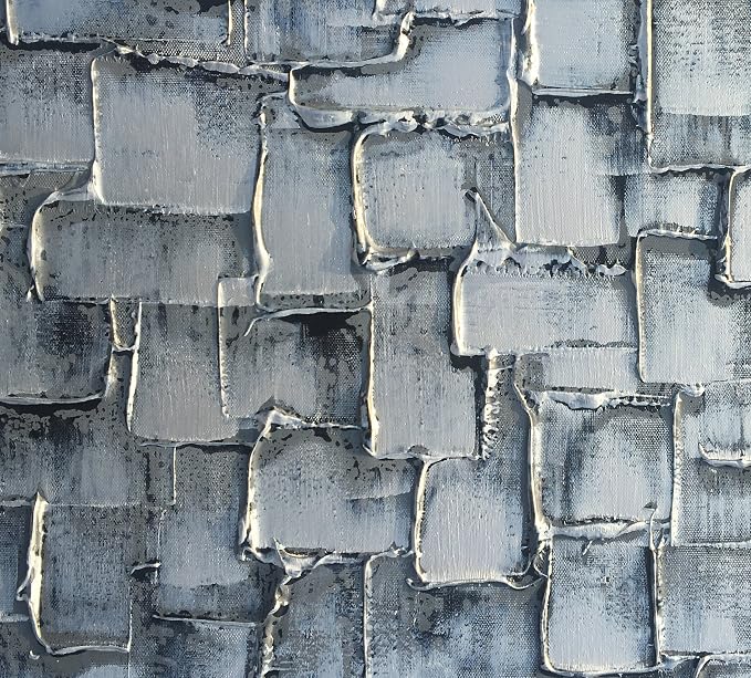 MyArton Large Abstract Silver Square Wall Art Hand Painted Modern Textured Oil Painting on Canvas Ready To Hang 60x30inch