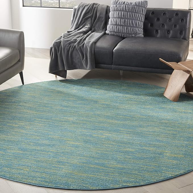 Nourison Home Nourison Essentials Blue Green 8' x Round Area Rug - Easy Clean, Non Shedding, Bed Room, Living Room, Dining Room, Kitchen (8' x Round)