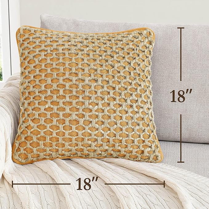 Boho Living 18x18 Mustard Yellow Throw Pillow Covers with Pillow Insert Included, Pack of 1