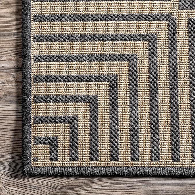 Nuloom Asha Dark Grey/Ivory, 6'7" x 9', Casual, Striped Border, Soft and Cozy, High Traffic, Stain Resistant, Easy Clean, Durable Area Rug for Indoor/Outdoor Patio, Deck, Porch, Garden, Courtyard