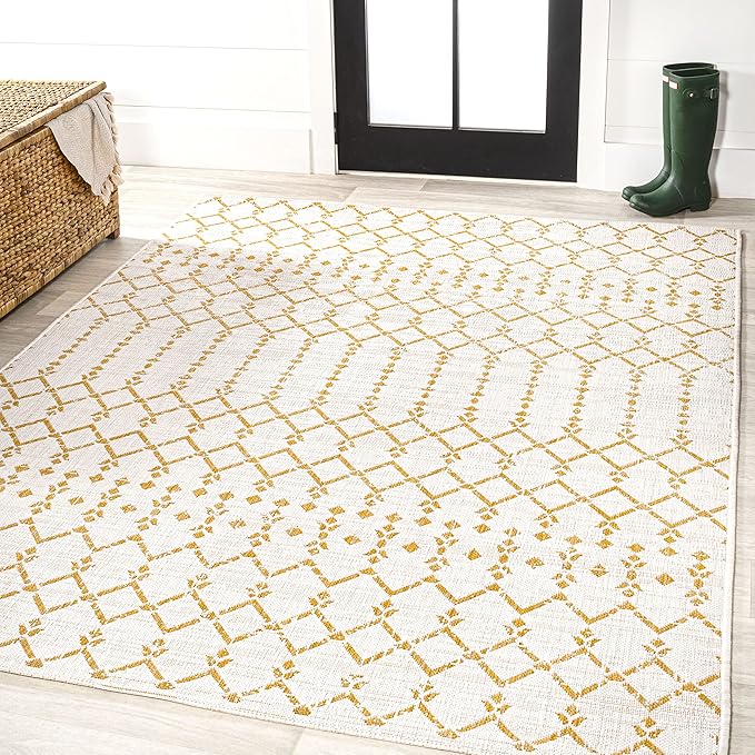 JONATHAN Y Moroccan Geometric Indoor Outdoor Area Rug 8X10 Cream/Yellow, Ourika Textured Weave for Backyard, Patio, Porch, Easy-Cleaning, High Traffic, Pet-Friendly, Non-Shedding (SMB108J-8)