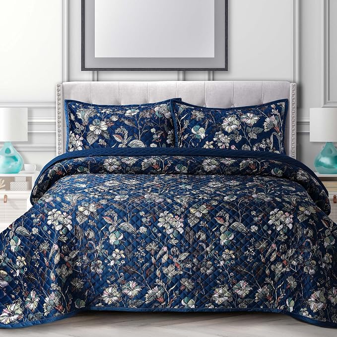Tribeca Living Luxury Oversized Ultra Soft Velvet Quilt and Sham Set - All Season, 3 Piece - 1 Velvet Twin Quilt Set with 2 Pillow Shams in Iris Multicolor - Diamond Stitch Pattern - 260GSM