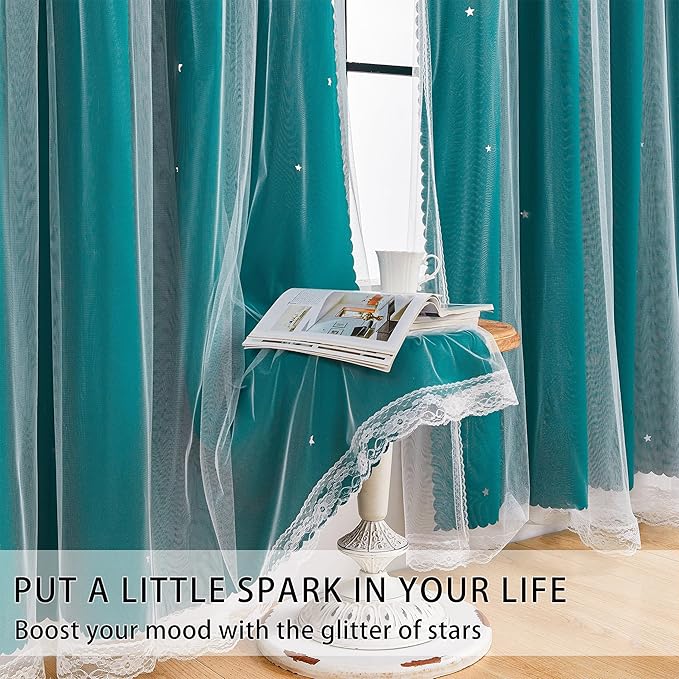 XiDi Black Out Curtains for Girls Bedroom Decor, Unicorn Curtains for Kids Room, Blackout Curtains for Living Room 63 inchs Long 52 inches Wide 2 Panel Teal
