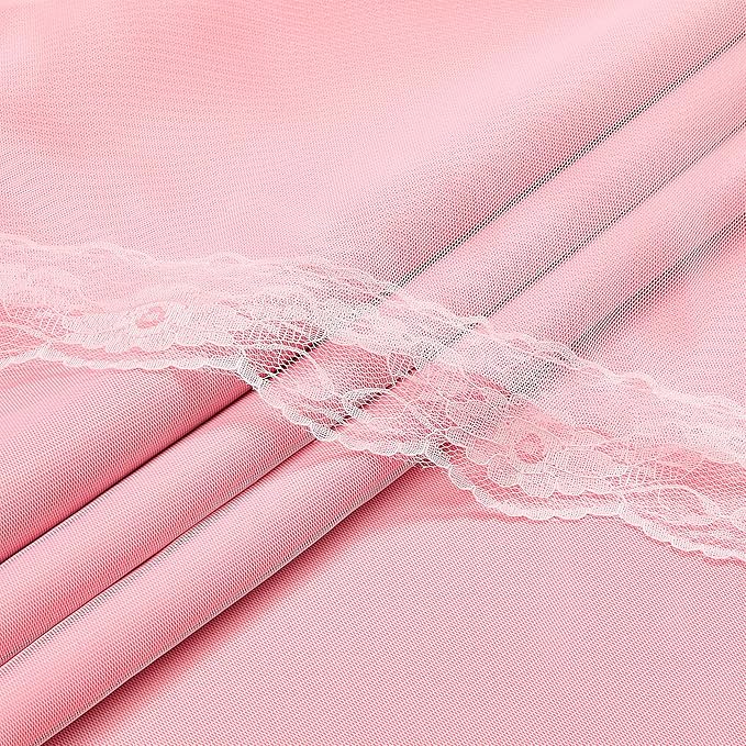 XiDi Pink Blackout Curtains with Sheer Overlay for Girls Kids Bedroom 96 Inches Long Princess Nursery Pink Lace Double Layer Curtains Thermal Insulated Room Darkening Grommet Drapes 2 Panels W34xL96