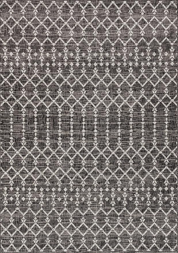 JONATHAN Y Moroccan Geometric Indoor Outdoor Area Rug 8X10 Black/Gray, Ourika Textured Weave for Backyard, Patio, Porch, Easy-Cleaning, High Traffic, Pet-Friendly, Non-Shedding (SMB108F-8)