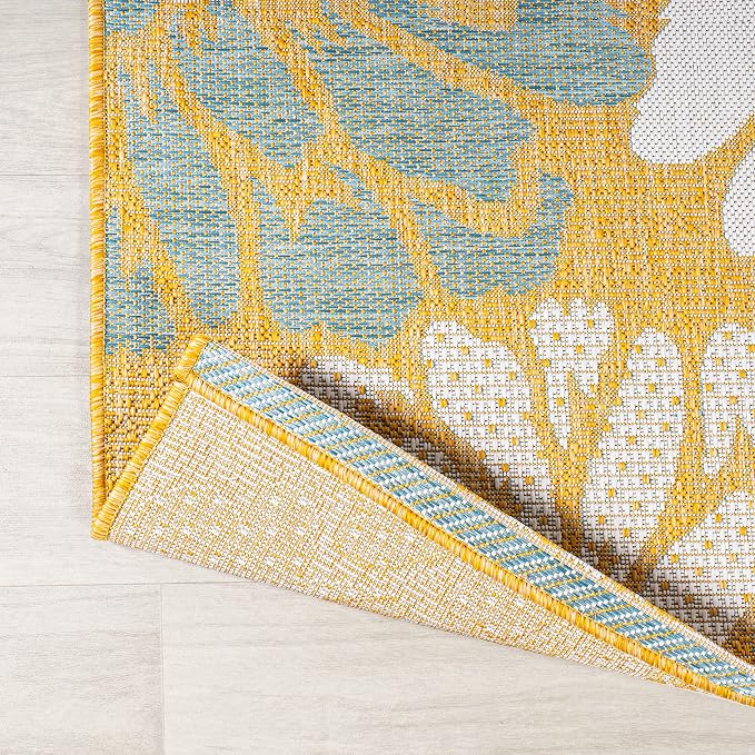JONATHAN Y Floral Textured Weave Indoor Outdoor Area Rug 4X6 Yellow/Cream, Zinnia Modern for Backyard, Patio, Porch, Easy-Cleaning, High Traffic, Pet-Friendly, Non-Shedding (SMB110G-4)