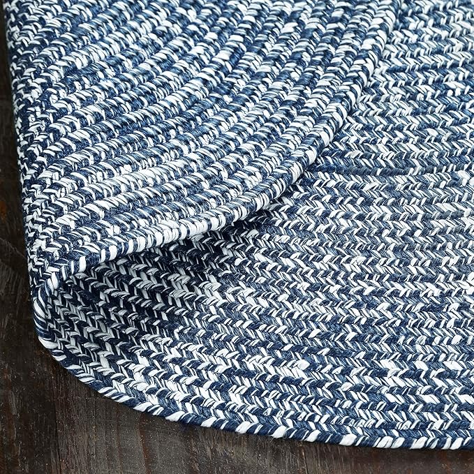 Superior Indoor/Outdoor Area Rug, Dual-Tone Reversible Braided Floor Decor for Patio, Front Porch, Entryway, Living Room, Office, Nursery, Artistic Home, 6' Round, Denim Blue-White