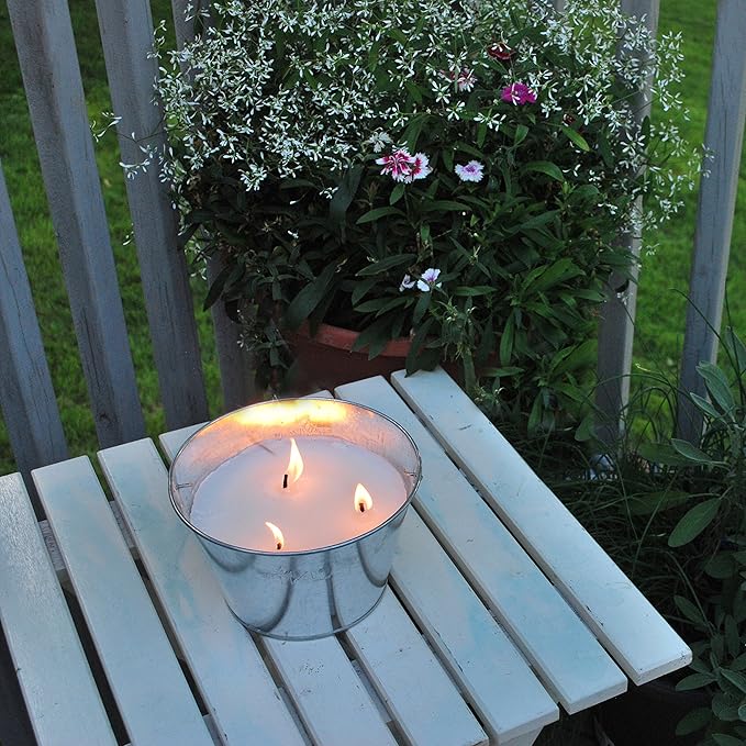 TIKI Citronella Candle 28-Ounce – Triple Wick Metal Bucket with Lid (Silver) – Long-Lasting Outdoor Candle for Patio, Deck, Garden, Backyard & Camping