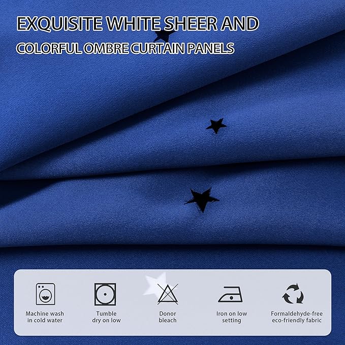 XiDi Black Out Curtains for Bedroom, Double Layer, Unicorn Pattern, Navy Blue