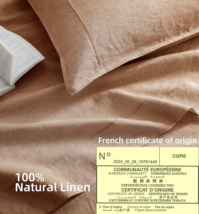 Talasily 100% French Linen Pillow Case Queen Size Set of 2,Oeko-TEX Certified Stone Washed Flax Pillow Shams with Envelope Closure - Breathable & Cooling for Hot Sleepers（Matcha Brown,20''x30''）
