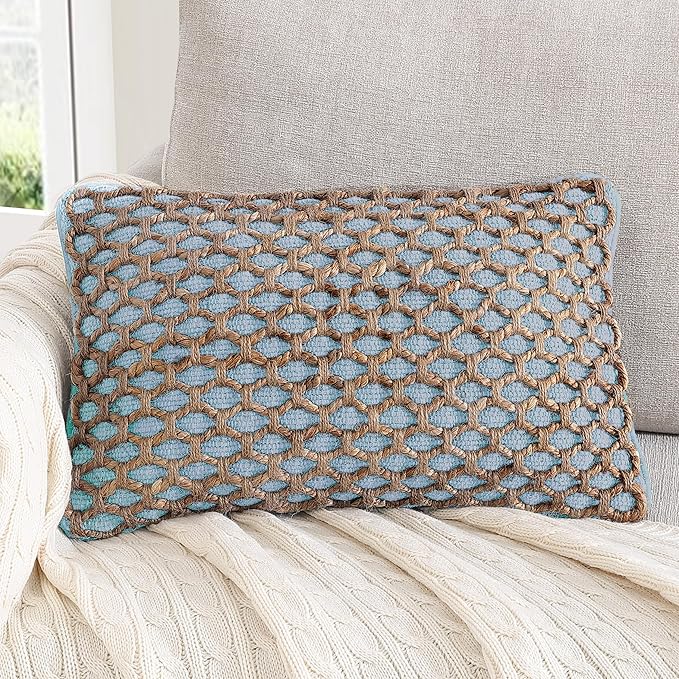 Boho Living Jada Decorative Throw, (1) 12" x 20" Pillow Cover, Light Blue