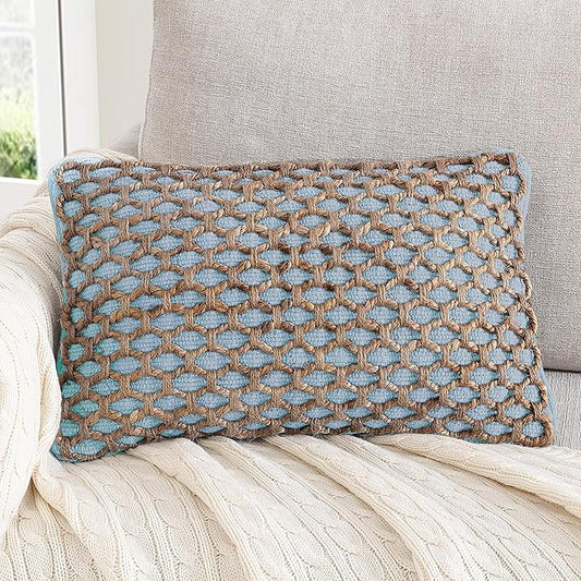 Boho Living Jada Decorative Throw, (1) 12" x 20" Pillow Cover, Light Blue