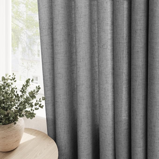 Blazer Grey Linen Curtains 96 Inches Length for Living Room Grommet Top Sunlight Filtering Minimalist Room Sheer Curtain Privacy Aesthetic Modern Elegant Boho 2 Panel Window Drapes for Bedroom 52x96