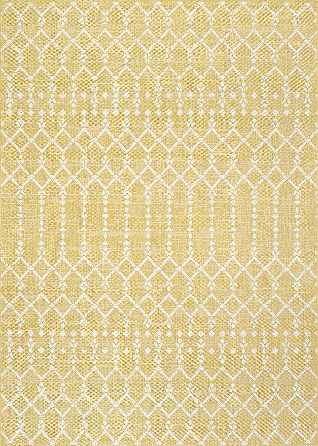 JONATHAN Y Moroccan Geometric Indoor Outdoor Area Rug 8X10 Yellow/Cream, Ourika Textured Weave for Backyard, Patio, Porch, Easy-Cleaning, High Traffic, Pet-Friendly, Non-Shedding (SMB108G-8)