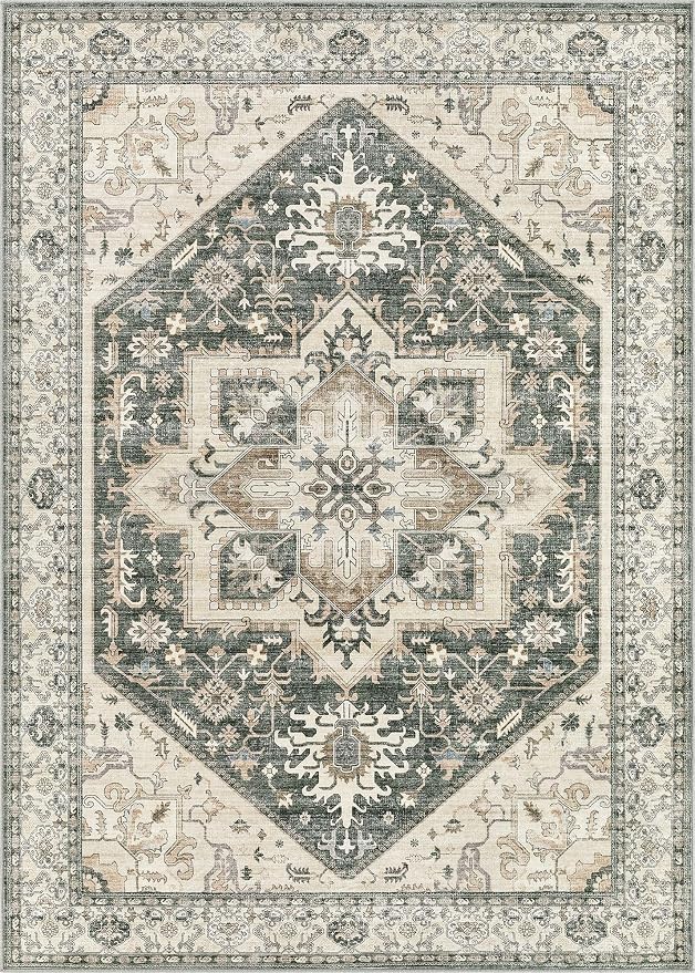 10x12 Area Rugs for Living Room - Large Carpet Ultra Thin Soft Washable Oriental Vintage Floral Distressed Rug Big Indoor Carpets for Bedroom Nursery Dorm Home Decor Aesthetic - Vintage Green
