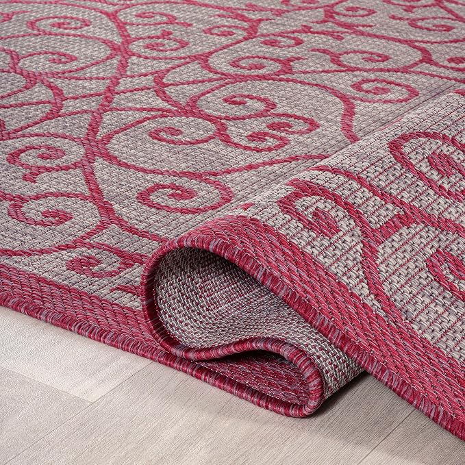JONATHAN Y Vintage Filigree Indoor Outdoor Runner Rug 2X8 Light Gray/Fuchsia, Madrid Textured Weave for Backyard, Patio, Porch, Easy-Cleaning, High Traffic, Pet-Friendly, Non-Shedding (SMB107I-28)