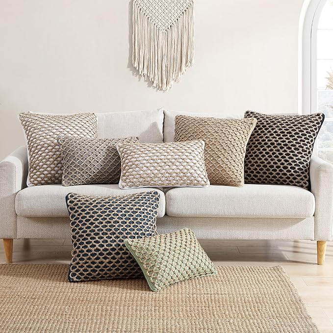 Boho Living Jada Premium Woven Design, Decorative Throw, Living Room Décor, (2) 20" x 20" Pillow Covers, Mustard Yellow 2 Count