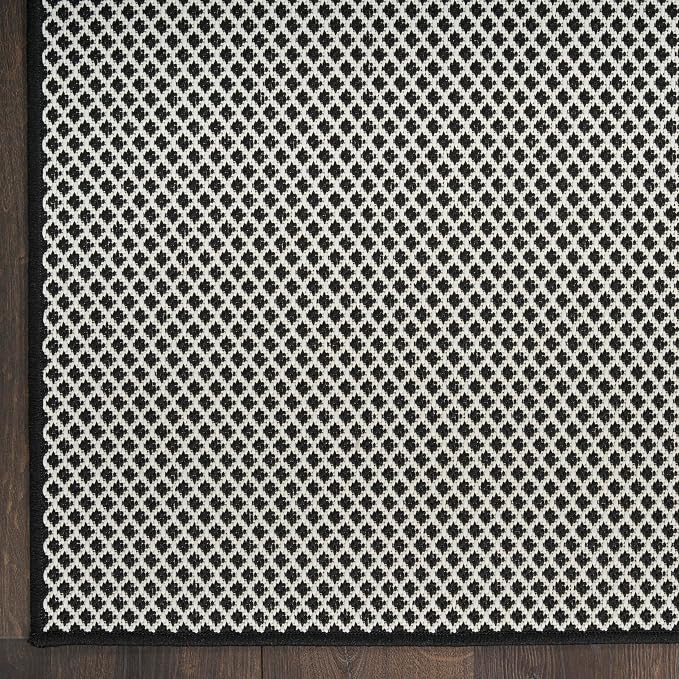 Nourison Home Courtyard Black White 9' x 12' Area Rug - Easy Clean, Non Shedding, Bed Room, Living Room, Dining Room, Kitchen (9' x 12')