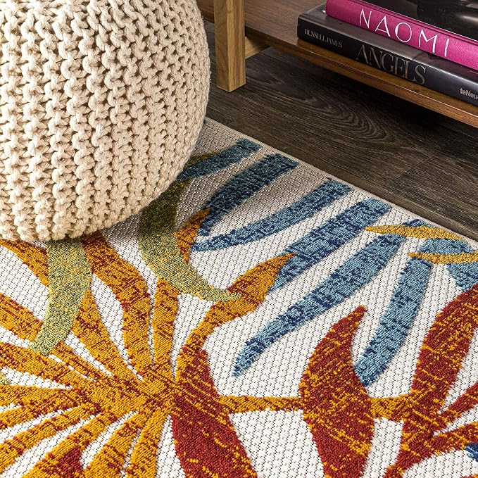 JONATHAN Y Tropics Palm Indoor Outdoor Square Area Rug 5X5 Cream/Orange | Ships Rolled, Durable Flat Weave, Lays Flat for Backyard, Patio, Porch, Easy-Cleaning, High Traffic,Pet-Friendly,Non-Shedding