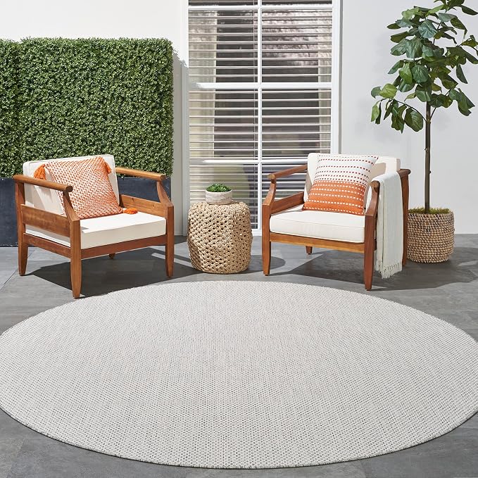 Nourison Home Courtyard Ivory Silver 10' x Round Area Rug - Easy Clean, Non Shedding, Bed Room, Living Room, Dining Room, Kitchen (10' x Round)