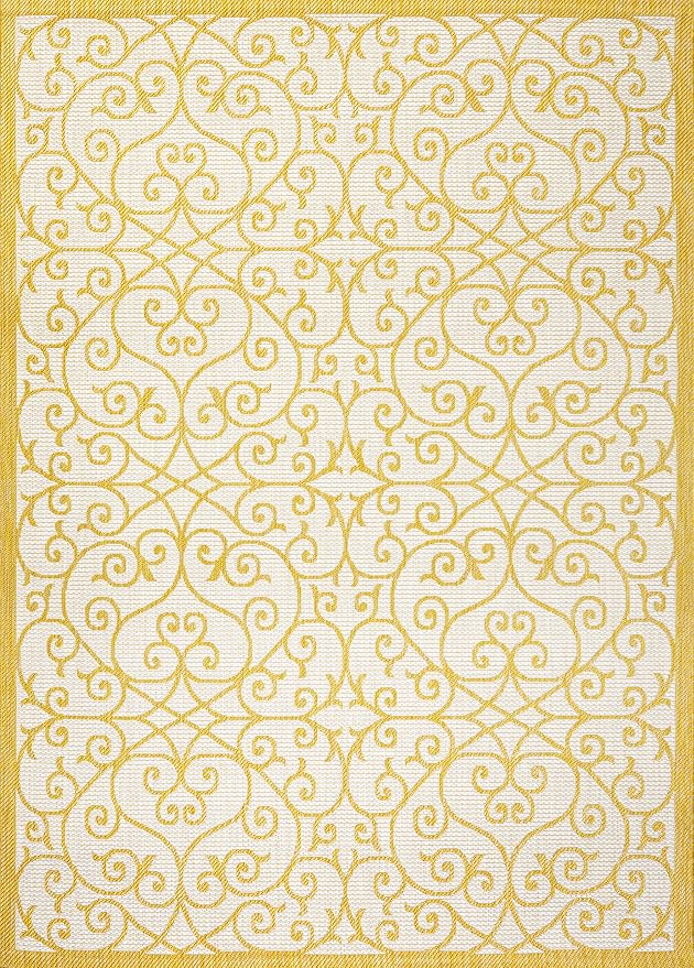 JONATHAN Y Vintage Filigree Indoor Outdoor Area Rug 5X8 Cream/Yellow, Madrid Textured Weave for Backyard, Patio, Porch, Easy-Cleaning, High Traffic, Pet-Friendly, Non-Shedding (SMB107D-5)