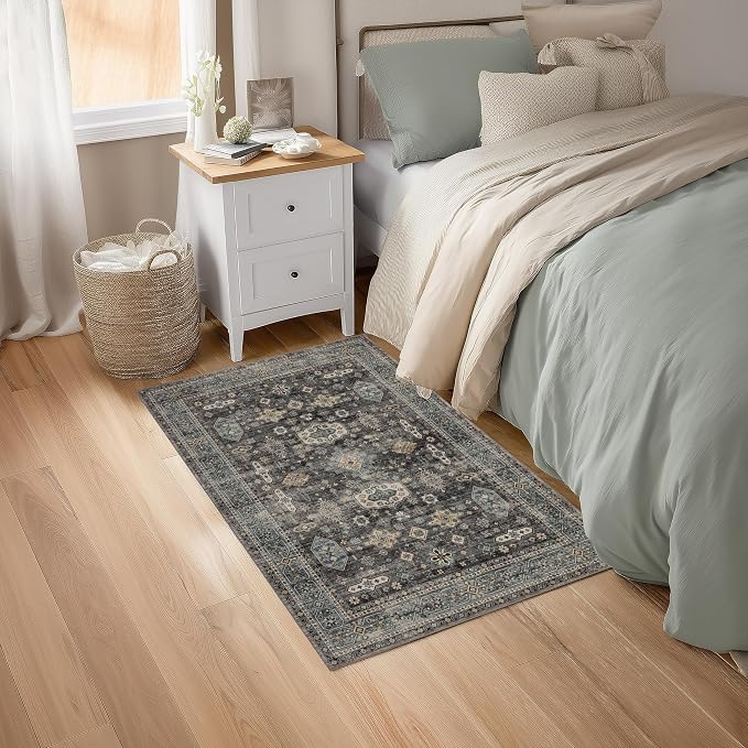 Ruaruarug Washable Area Rug 2x3, Silver | Ultra Soft, Non Slip, Stain & Fade Resistant, Pet & Kids Friendly, High Traffic Areas