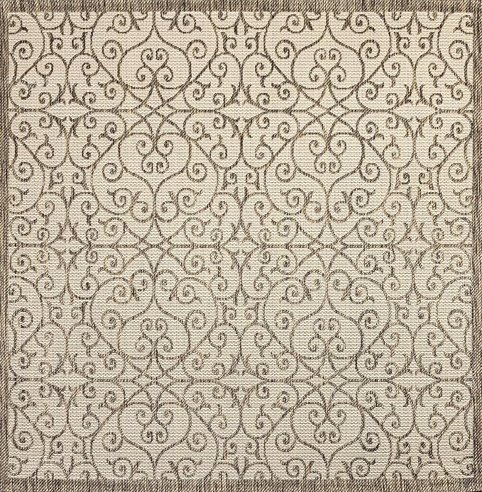 JONATHAN Y Vintage Filigree Indoor Outdoor Square Area Rug 9X9 Beige/Brown, Madrid Textured Weave for Backyard, Patio, Porch, Easy-Cleaning, High Traffic, Pet-Friendly, Non-Shedding (SMB107B-9SQ)